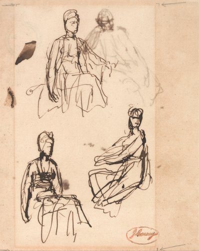 Zittende Vrouw - Drie Studies door George Romney